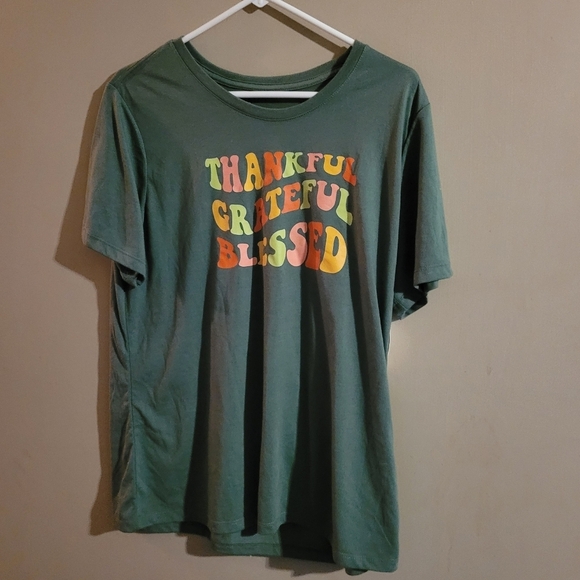 Positive Tees Tops - Green Graphic T-Shirt with Colorful Text Xl